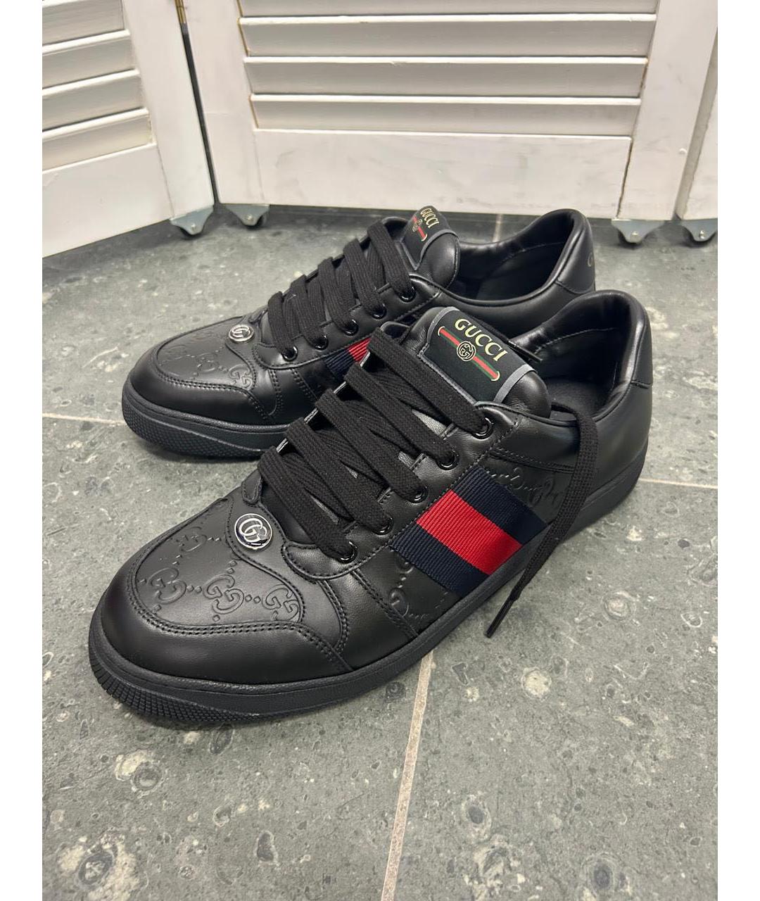 GUCCI Черные кожаные низкие кроссовки / кеды, фото 3