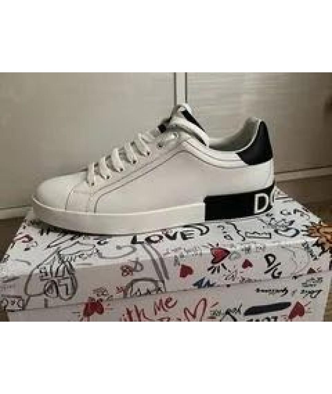 DOLCE&GABBANA Белые кожаные низкие кроссовки / кеды, фото 5