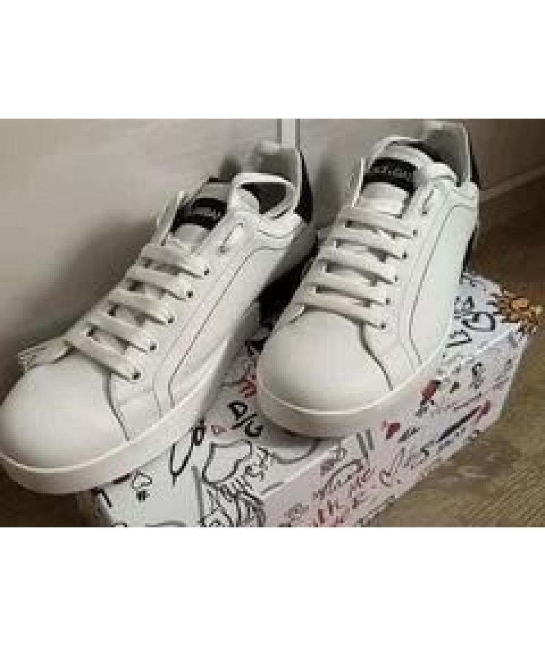 DOLCE&GABBANA Белые кожаные низкие кроссовки / кеды, фото 2