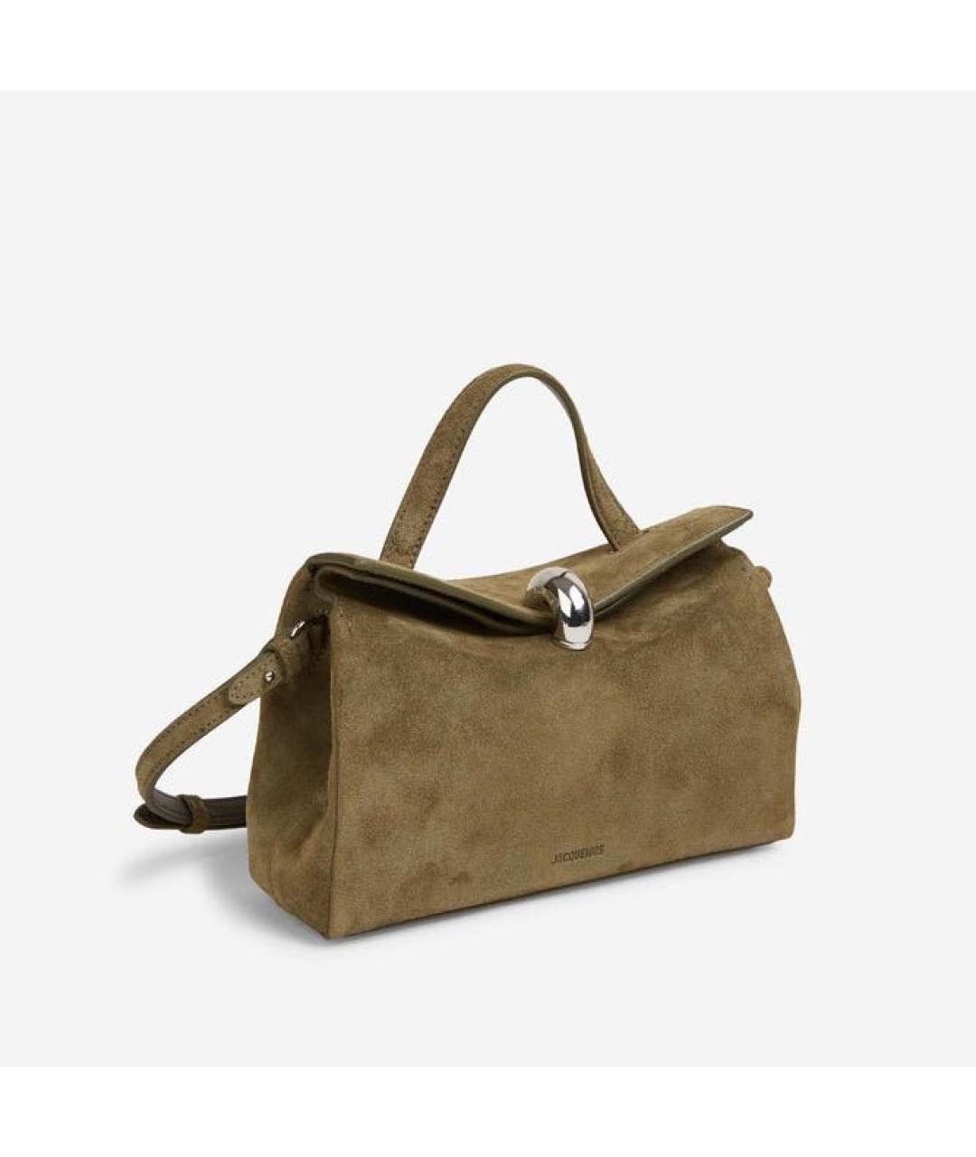 JACQUEMUS Хаки замшевая сумка с короткими ручками, фото 3
