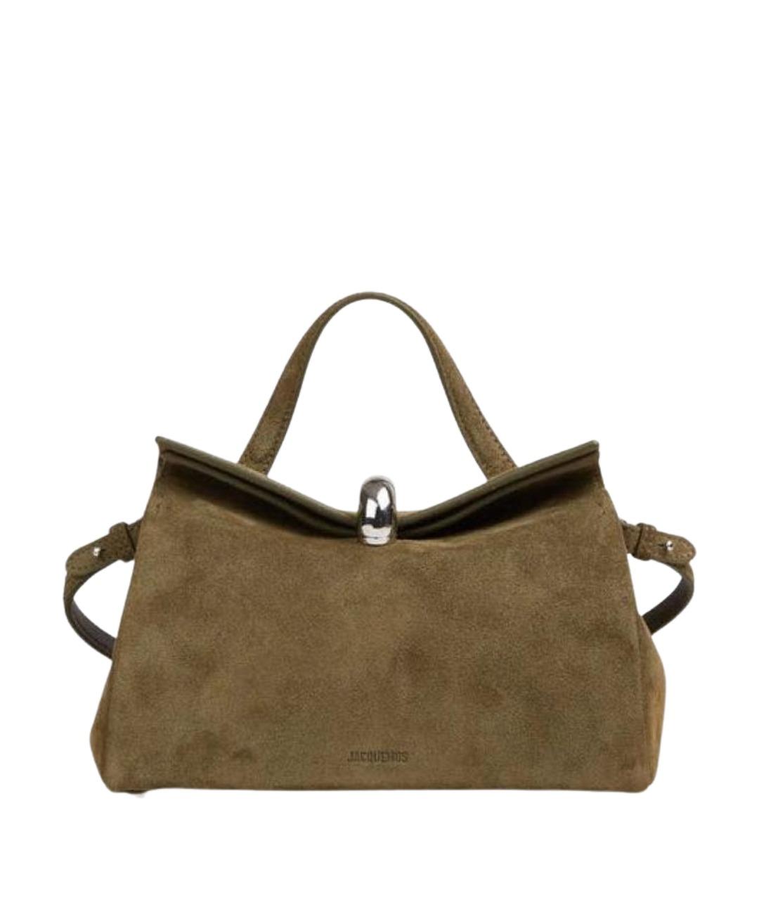 JACQUEMUS Хаки замшевая сумка с короткими ручками, фото 1