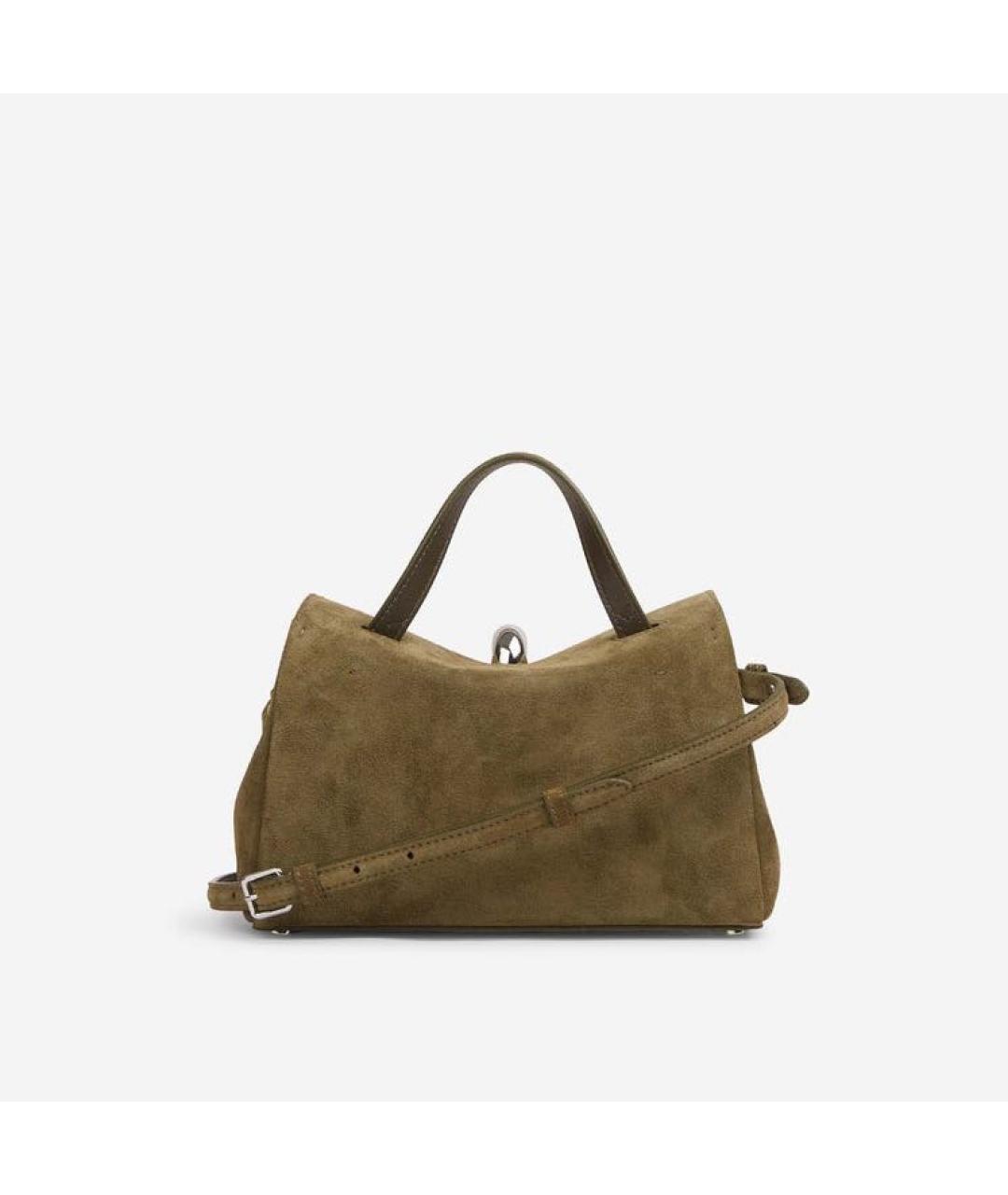 JACQUEMUS Хаки замшевая сумка с короткими ручками, фото 2