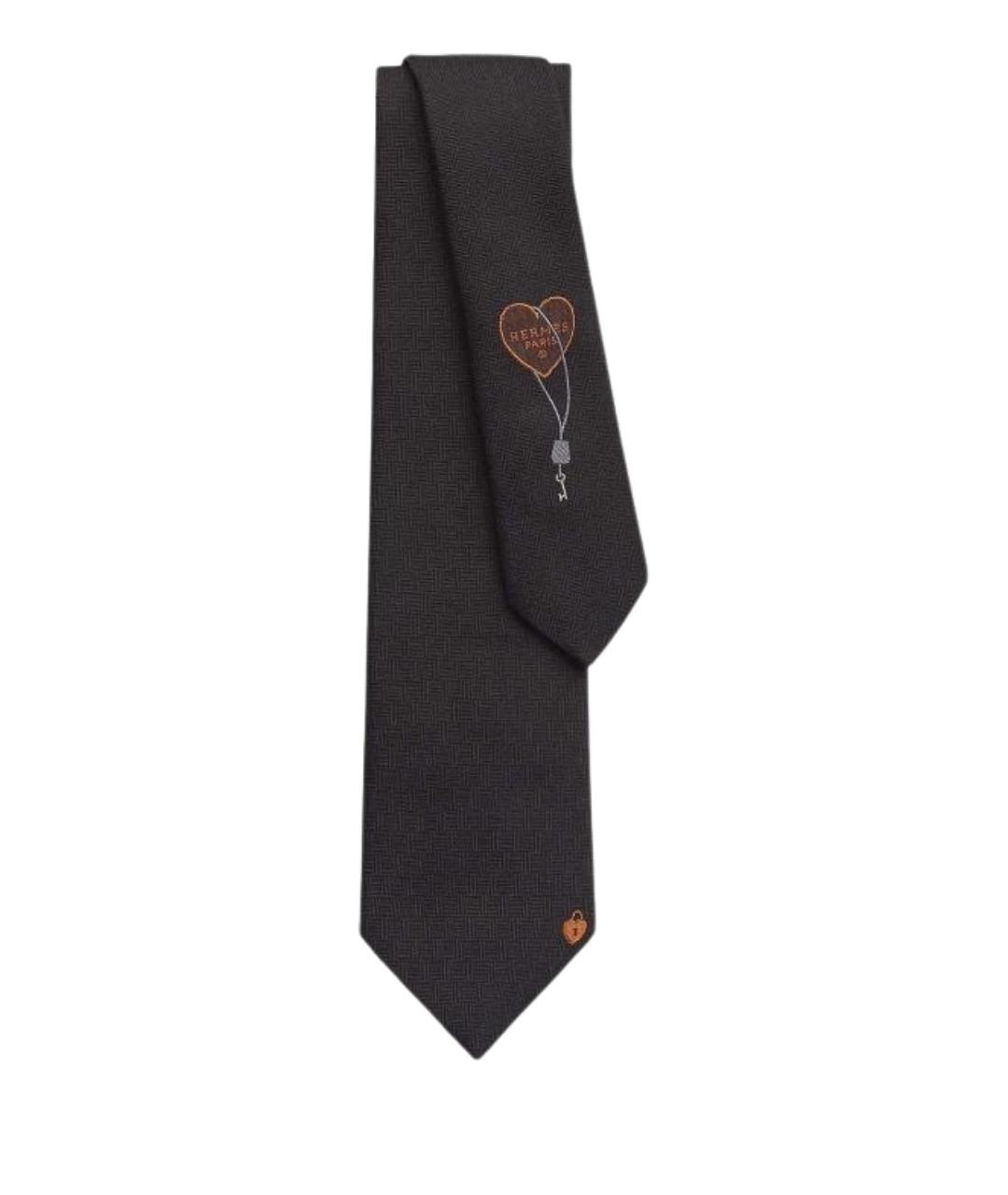 HERMES Черный шелковый галстук, фото 1