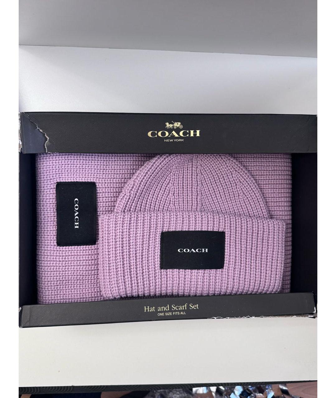 COACH Фиолетовая шерстяная шапка, фото 5