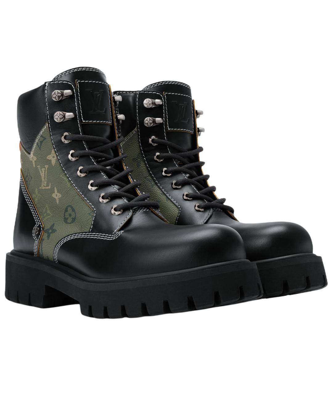 LOUIS VUITTON Хаки кожаные высокие ботинки, фото 3