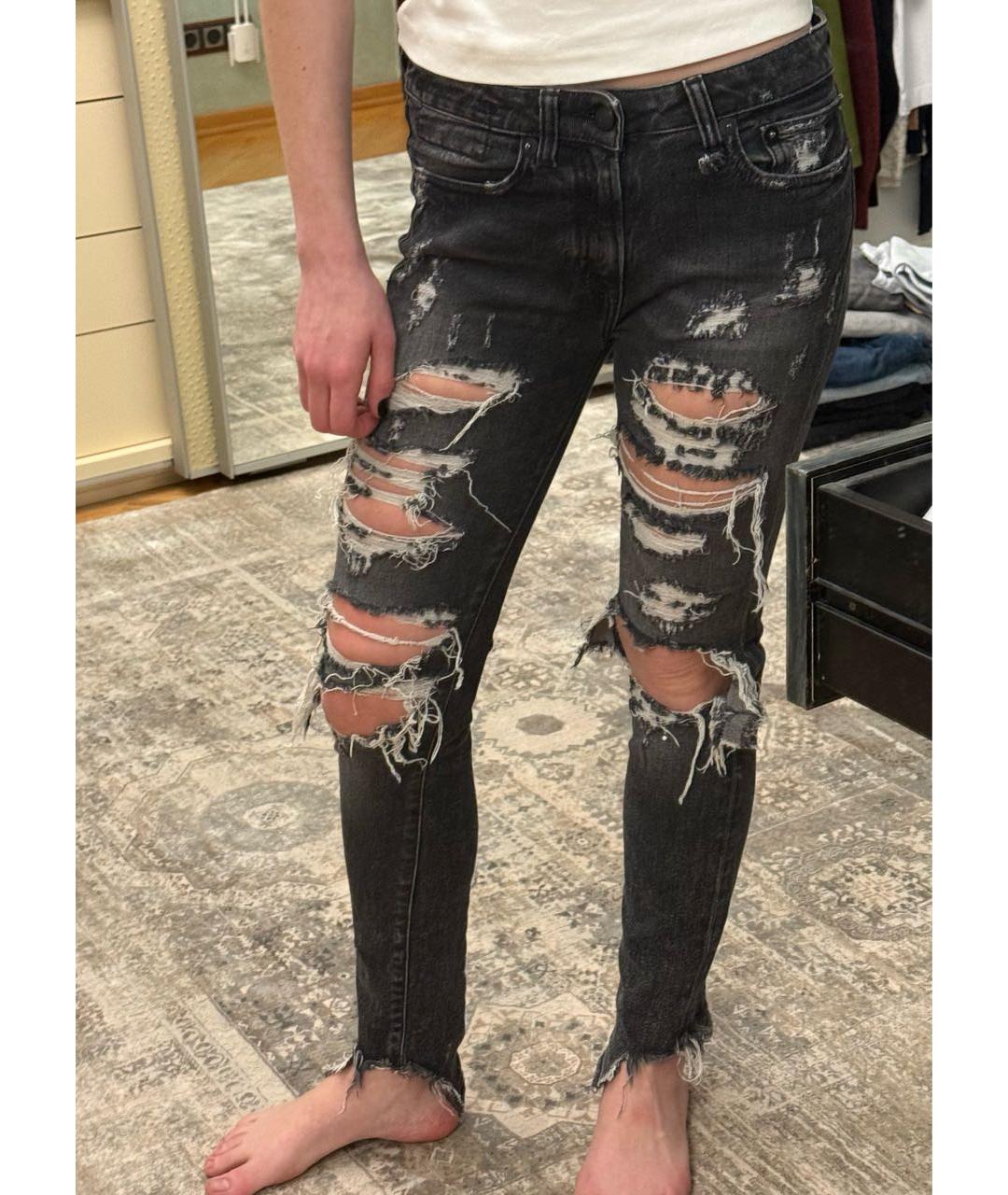 R13 Антрацитовые хлопковые джинсы слим, фото 5