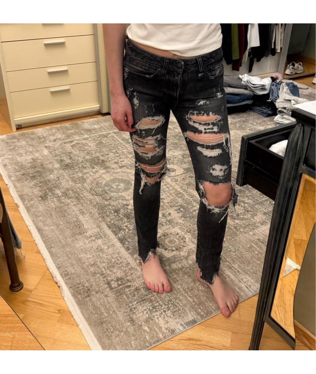 R13 Антрацитовые хлопковые джинсы слим, фото 6