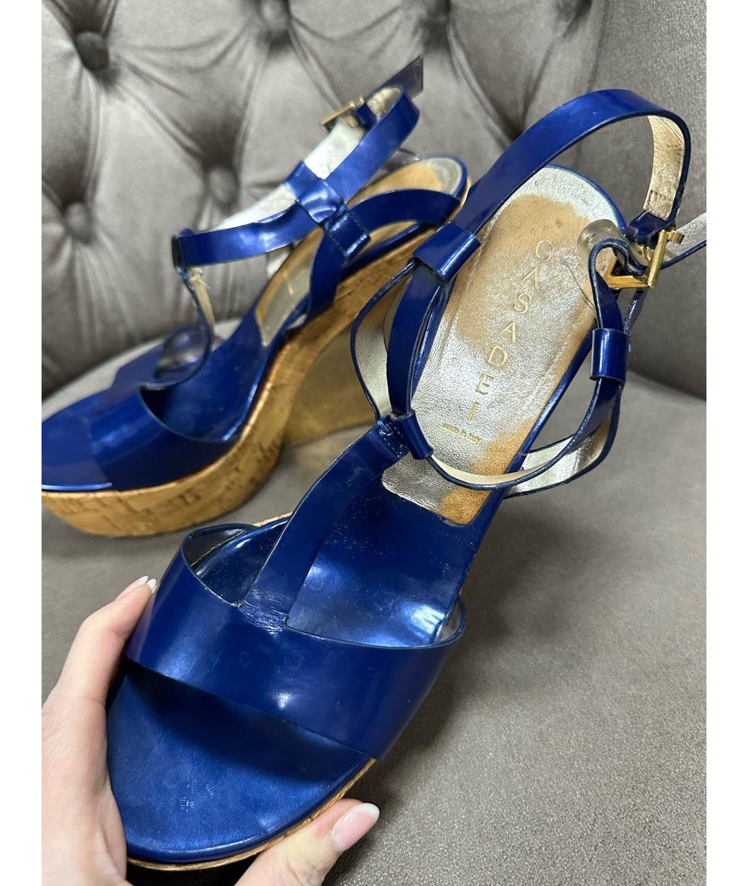 CASADEI Синие кожаные босоножки, фото 6