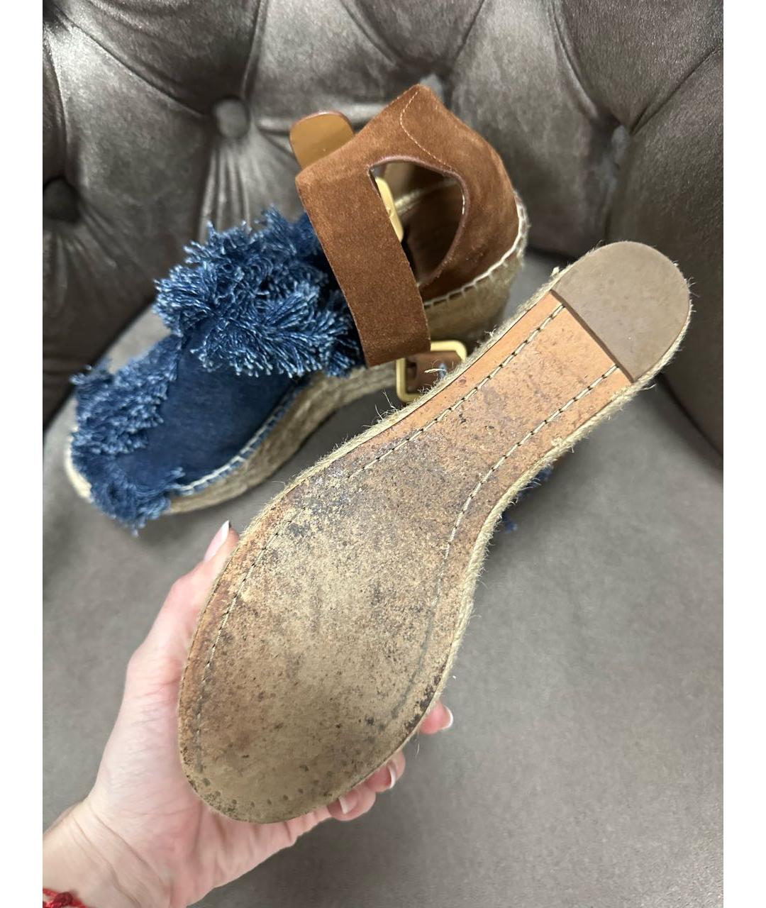 CHLOE Синие текстильные босоножки, фото 4