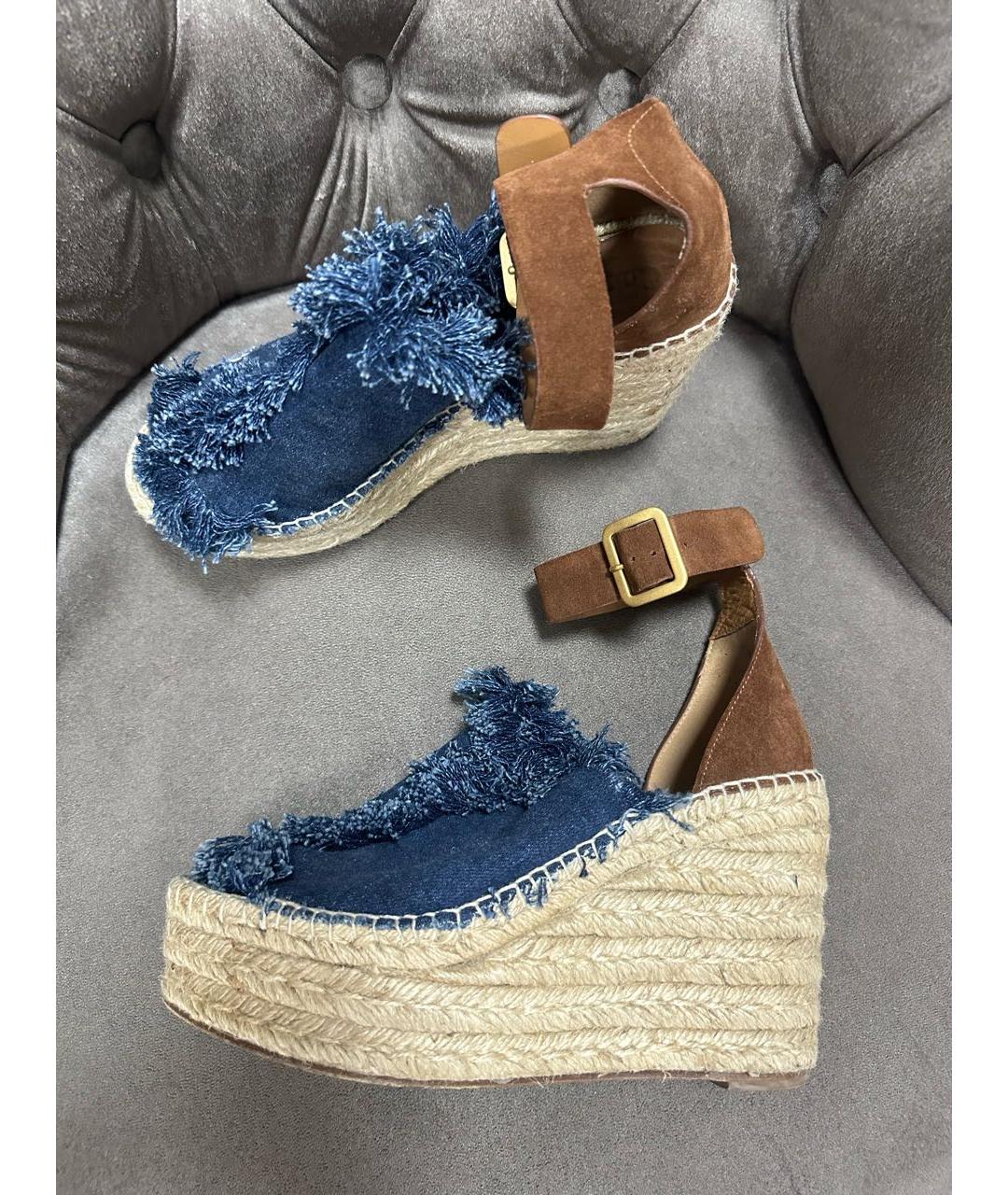 CHLOE Синие текстильные босоножки, фото 6