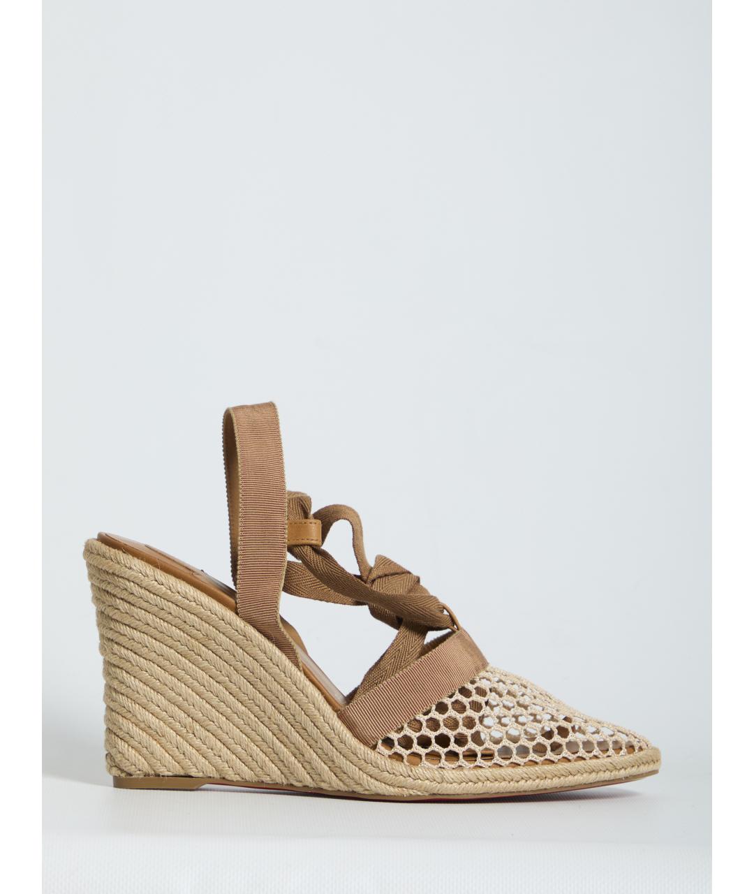 CHRISTIAN LOUBOUTIN Бежевые текстильные босоножки, фото 1