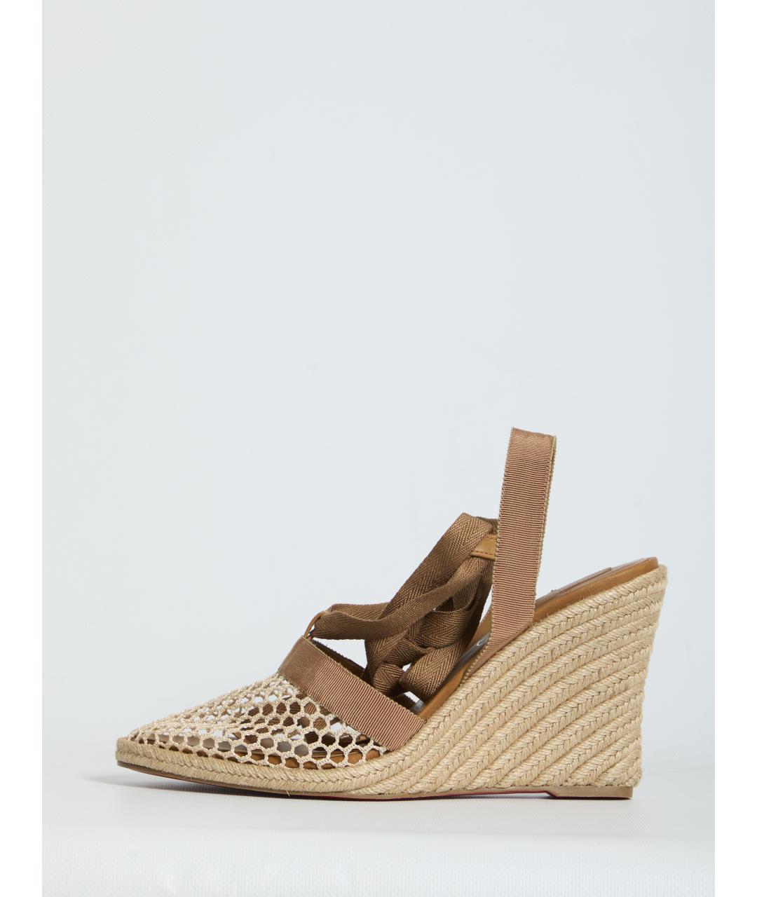 CHRISTIAN LOUBOUTIN Бежевые текстильные босоножки, фото 4