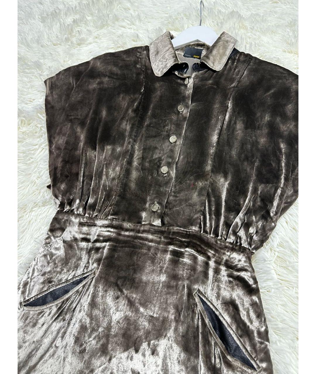 FENDI Коричневое бархатное повседневное платье, фото 2