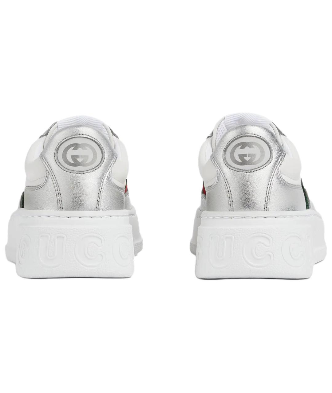 GUCCI Серебряные кожаные кроссовки, фото 5