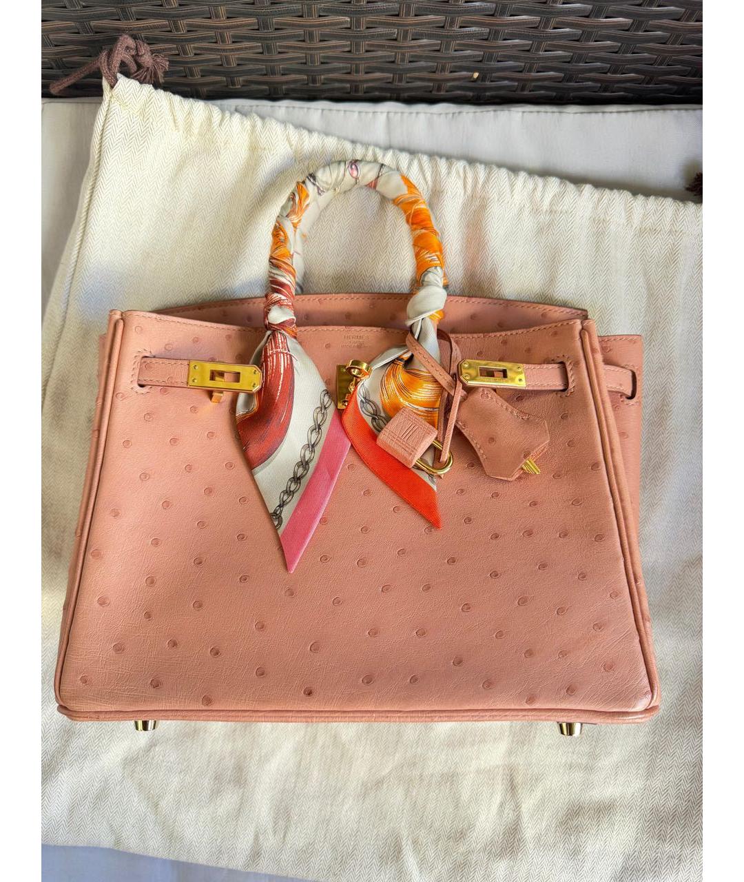 HERMES Коралловая сумка с короткими ручками из экзотической кожи, фото 5