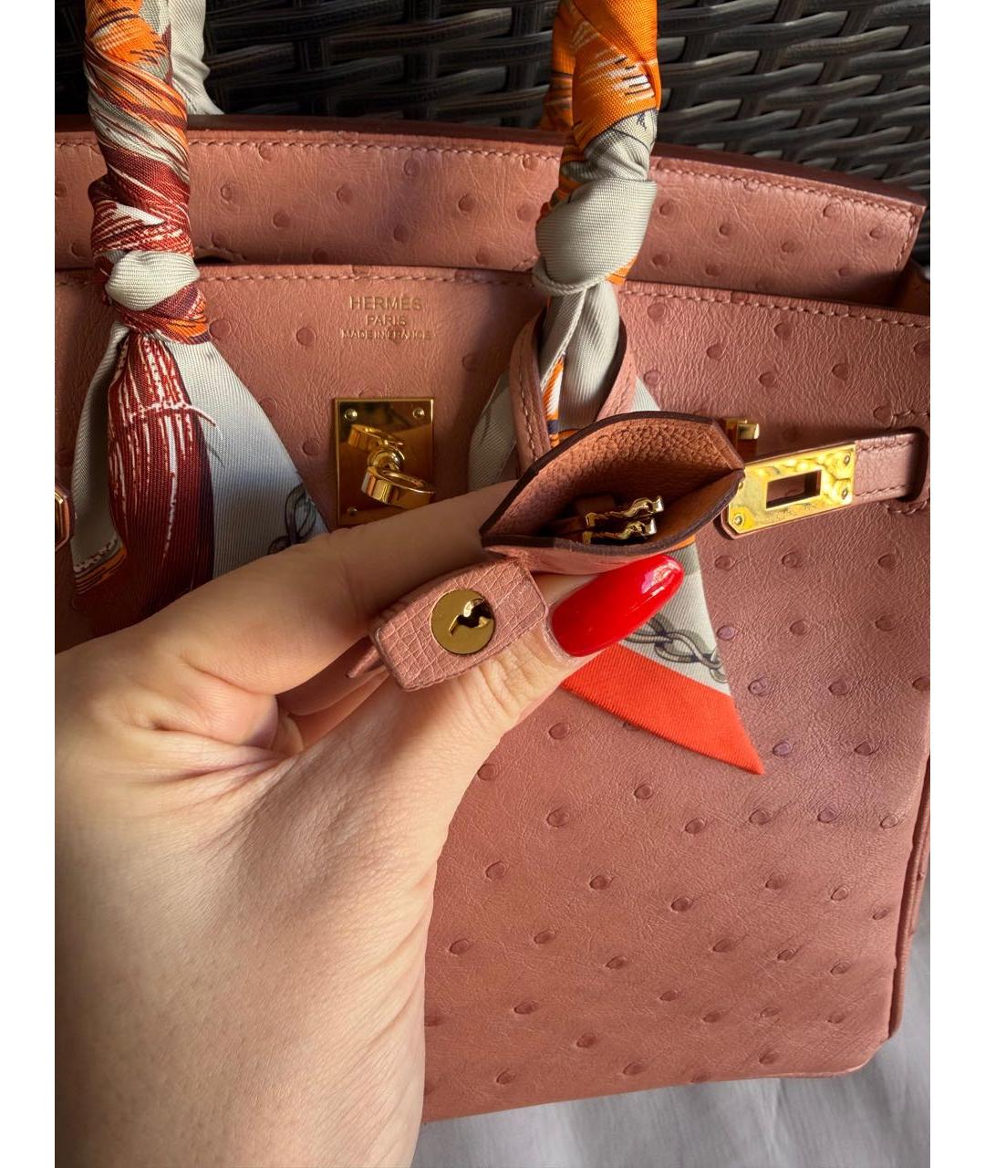 HERMES Коралловая сумка с короткими ручками из экзотической кожи, фото 3
