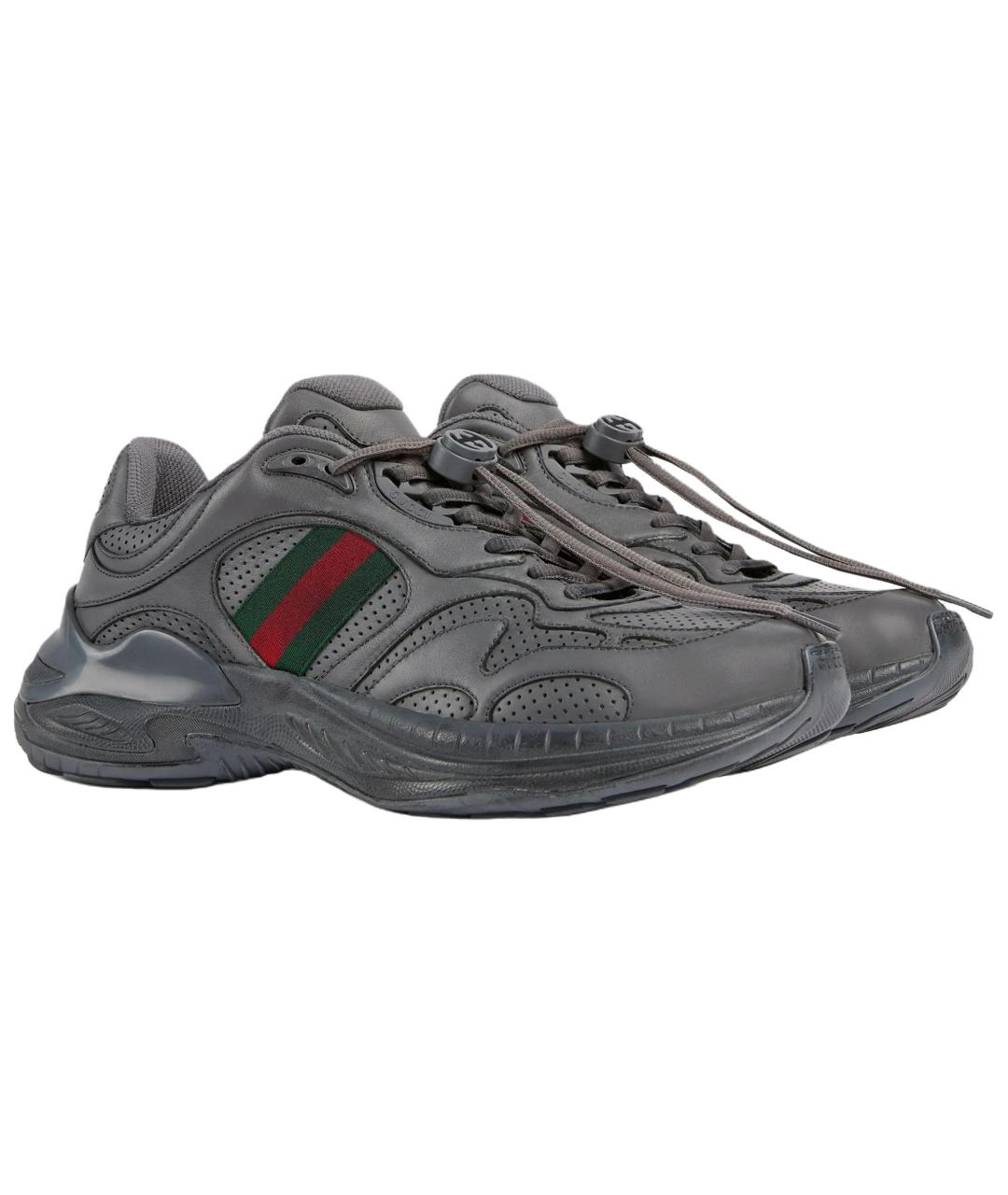 GUCCI Серые кожаные низкие кроссовки / кеды, фото 3