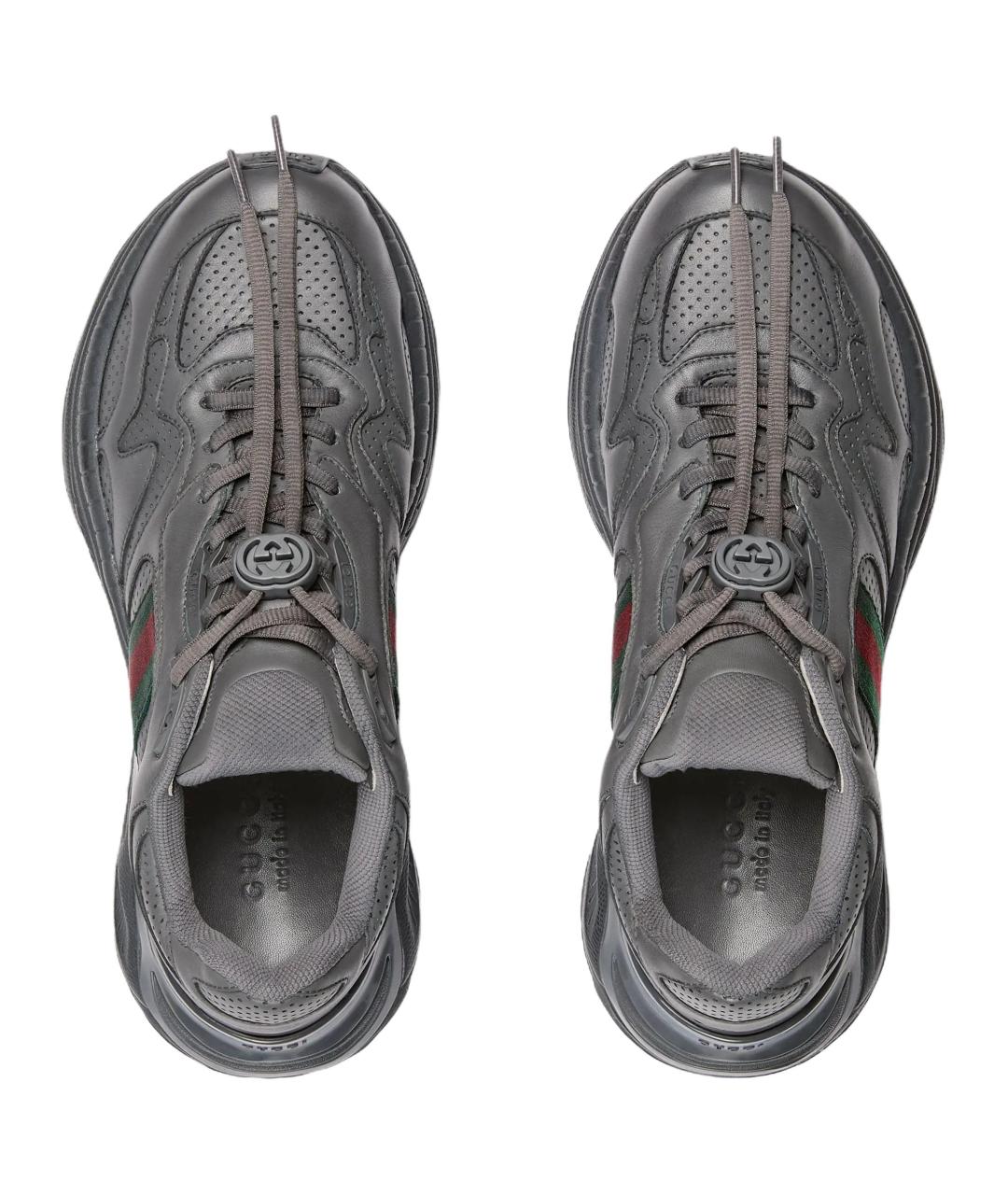 GUCCI Серые кожаные низкие кроссовки / кеды, фото 4