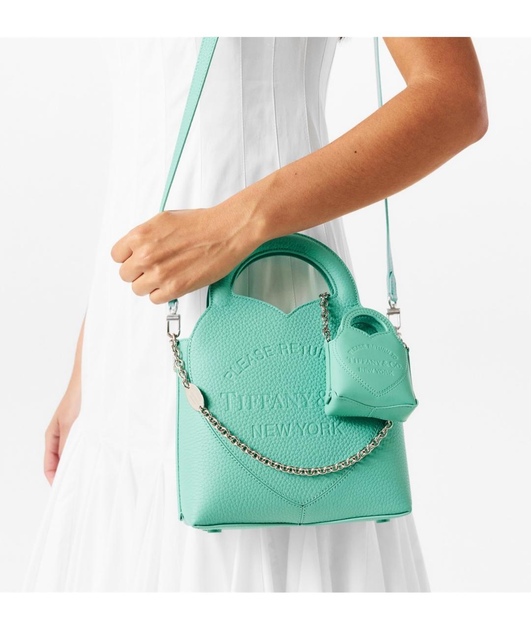 TIFFANY&CO Бирюзовая кожаная сумка с короткими ручками, фото 3