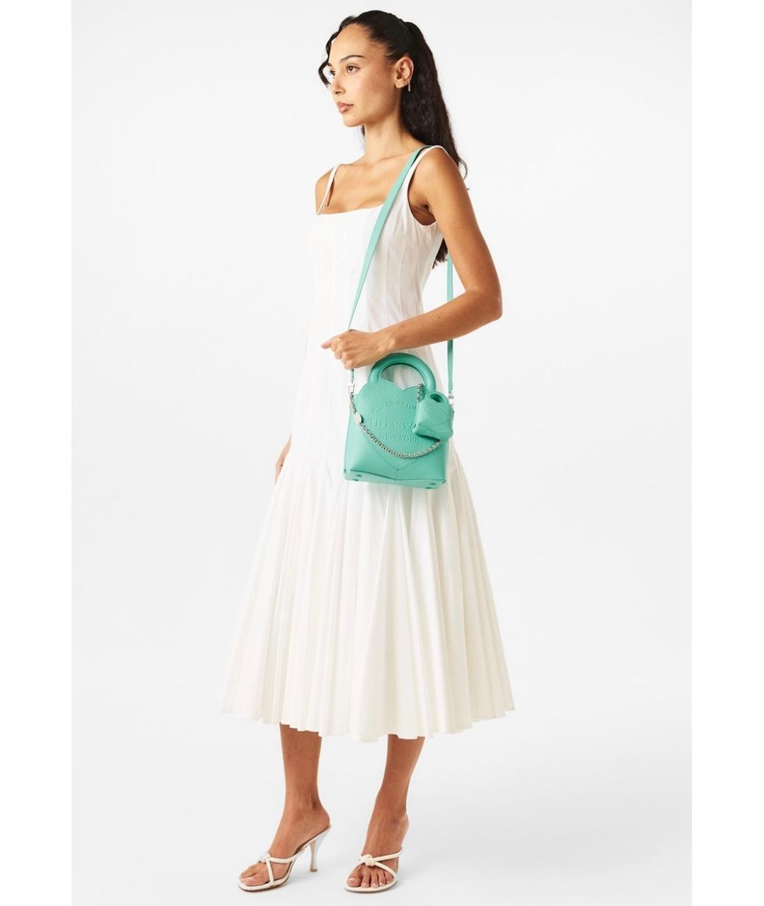 TIFFANY&CO Бирюзовая кожаная сумка с короткими ручками, фото 4