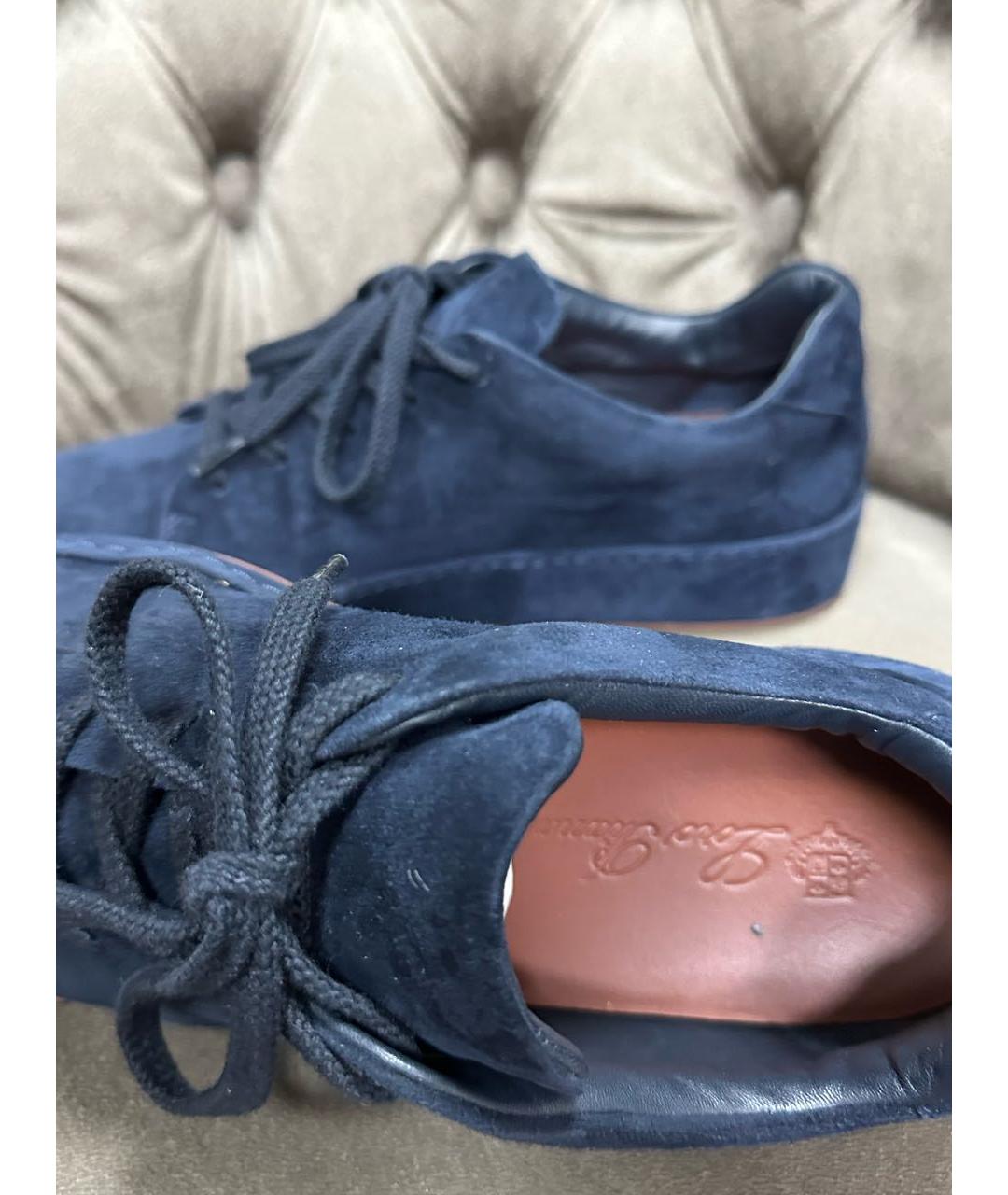 LORO PIANA Темно-синие замшевые кеды, фото 3