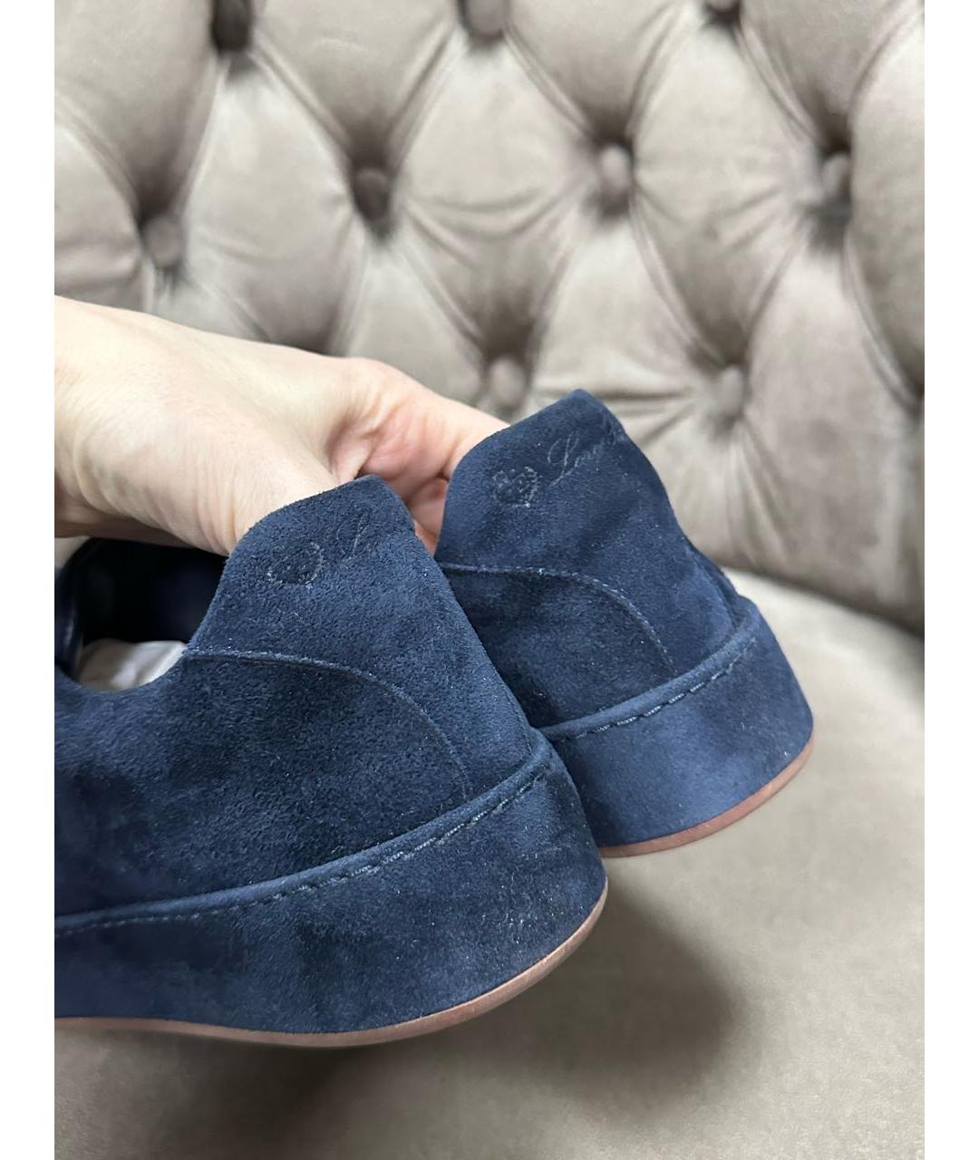 LORO PIANA Темно-синие замшевые кеды, фото 5