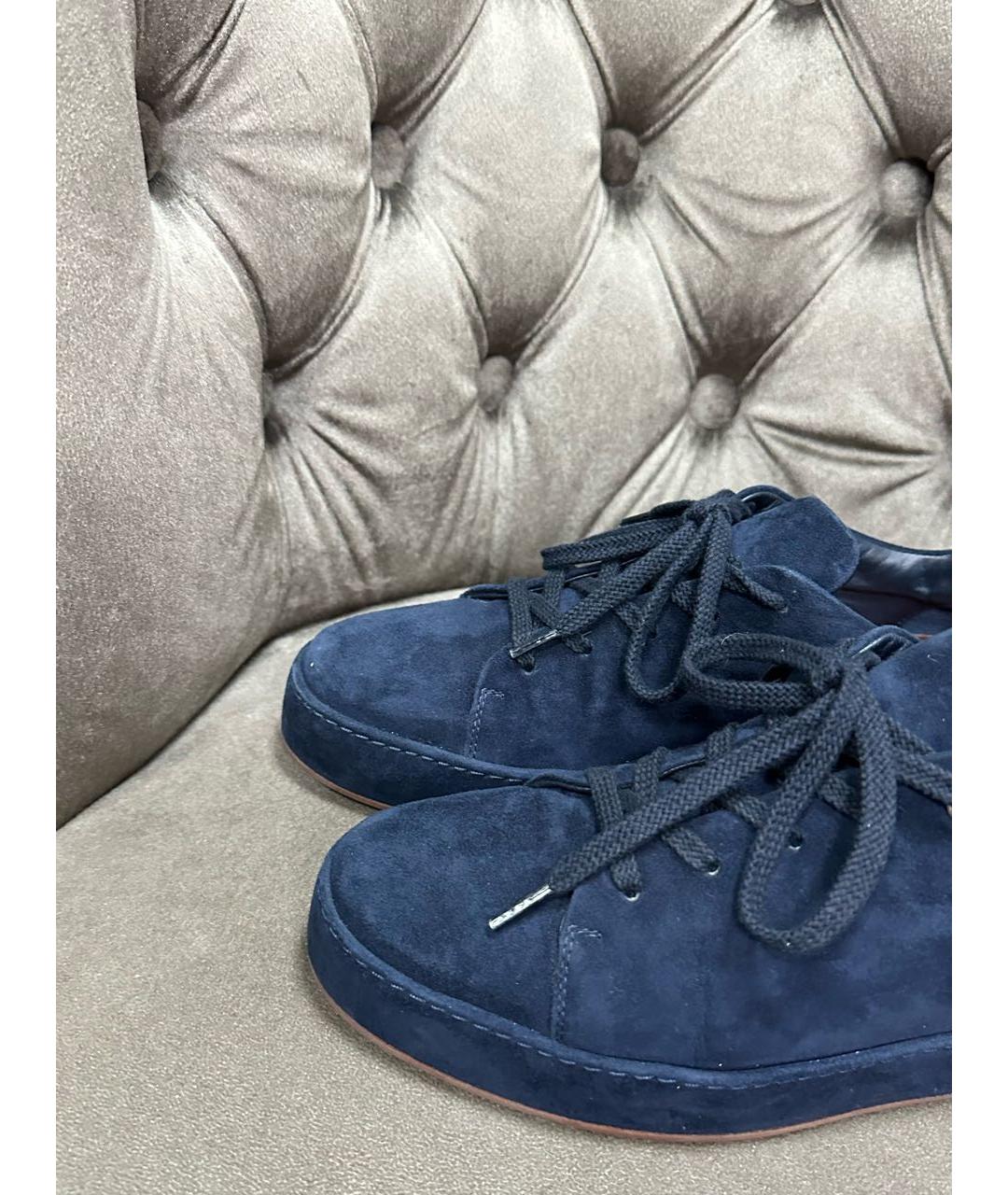 LORO PIANA Темно-синие замшевые кеды, фото 2