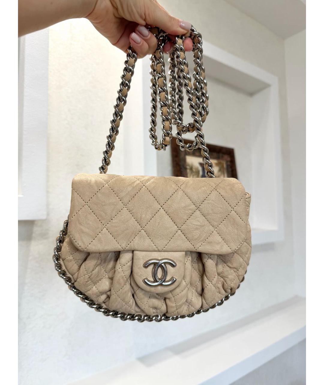 CHANEL Бежевая кожаная сумка через плечо, фото 4