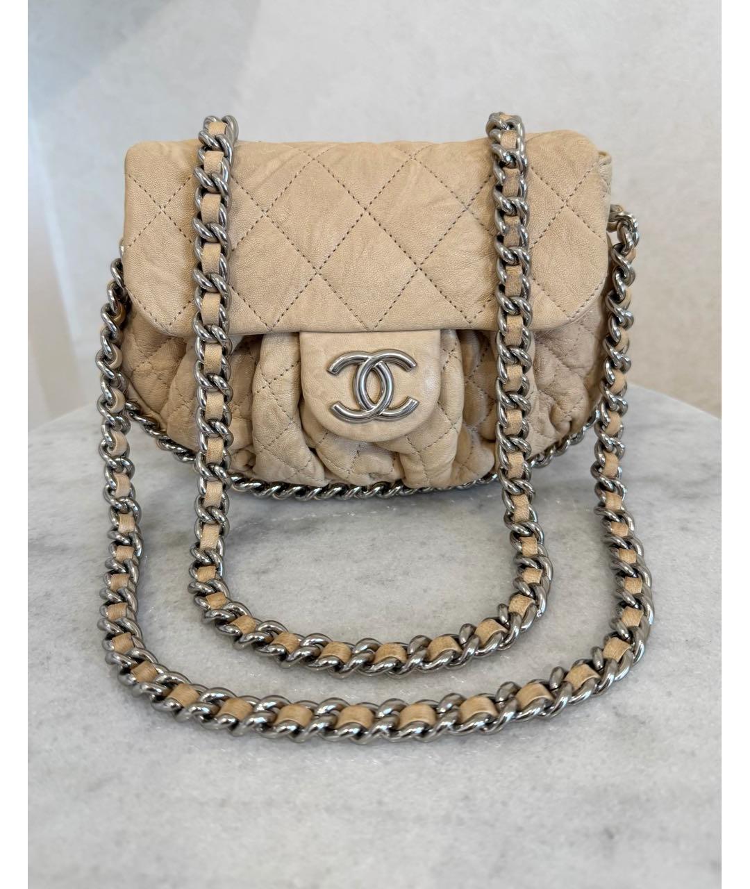 CHANEL Бежевая кожаная сумка через плечо, фото 5