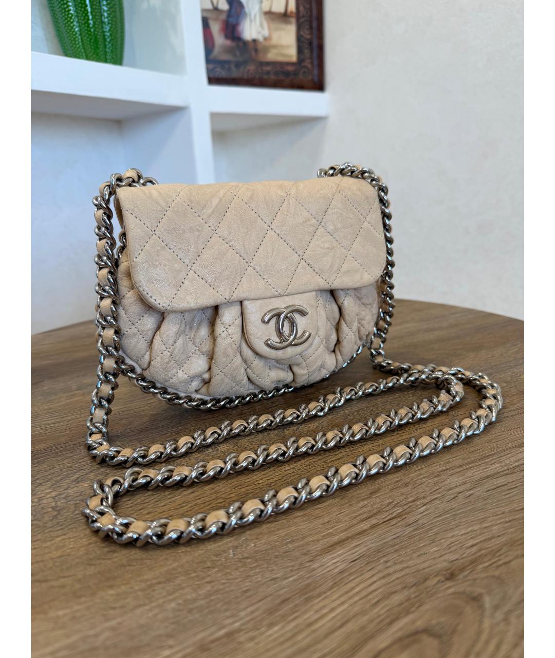 CHANEL Бежевая кожаная сумка через плечо, фото 3