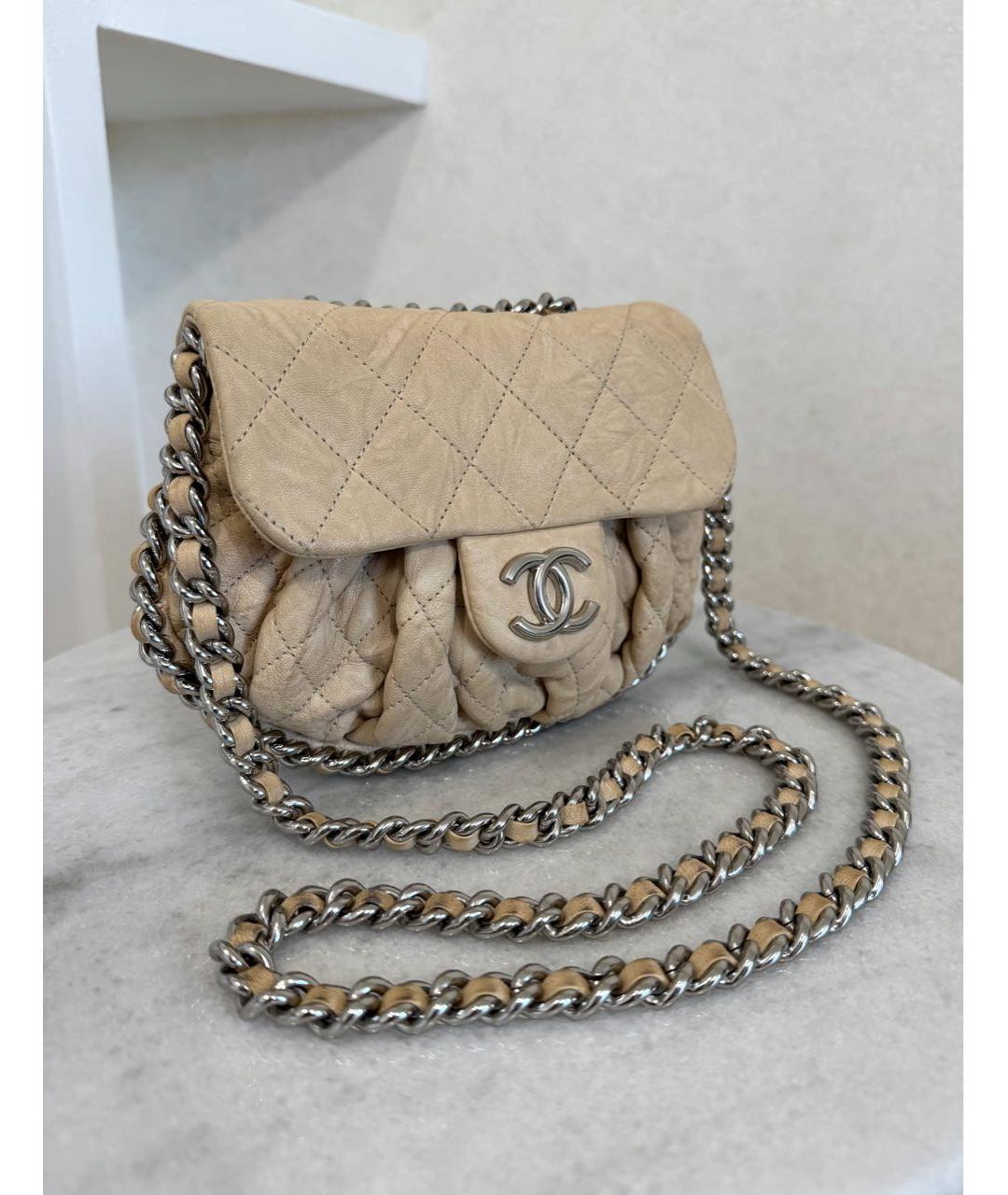 CHANEL Бежевая кожаная сумка через плечо, фото 3