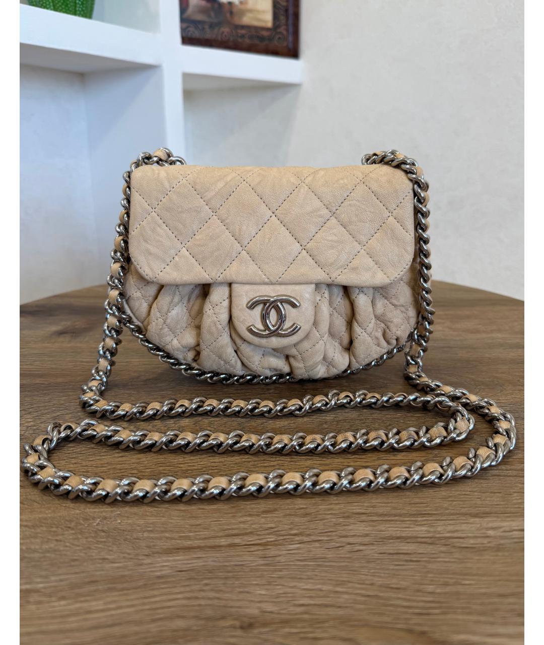 CHANEL Бежевая кожаная сумка через плечо, фото 2
