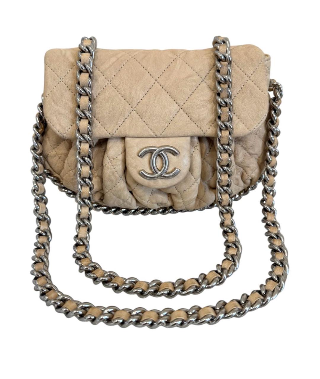 CHANEL Бежевая кожаная сумка через плечо, фото 9