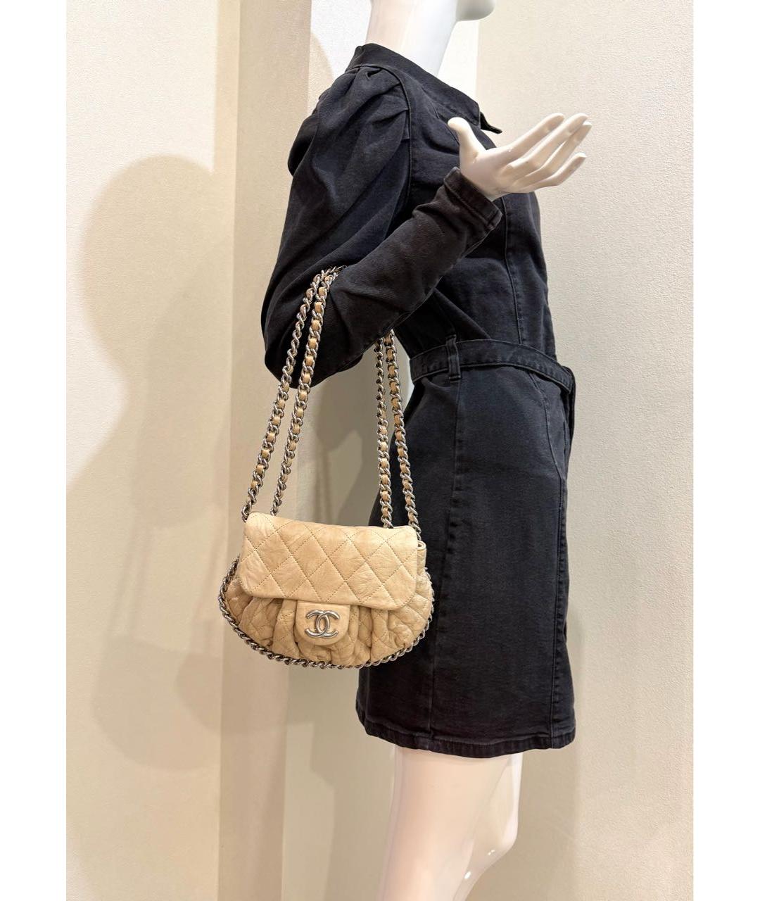 CHANEL Бежевая кожаная сумка через плечо, фото 7