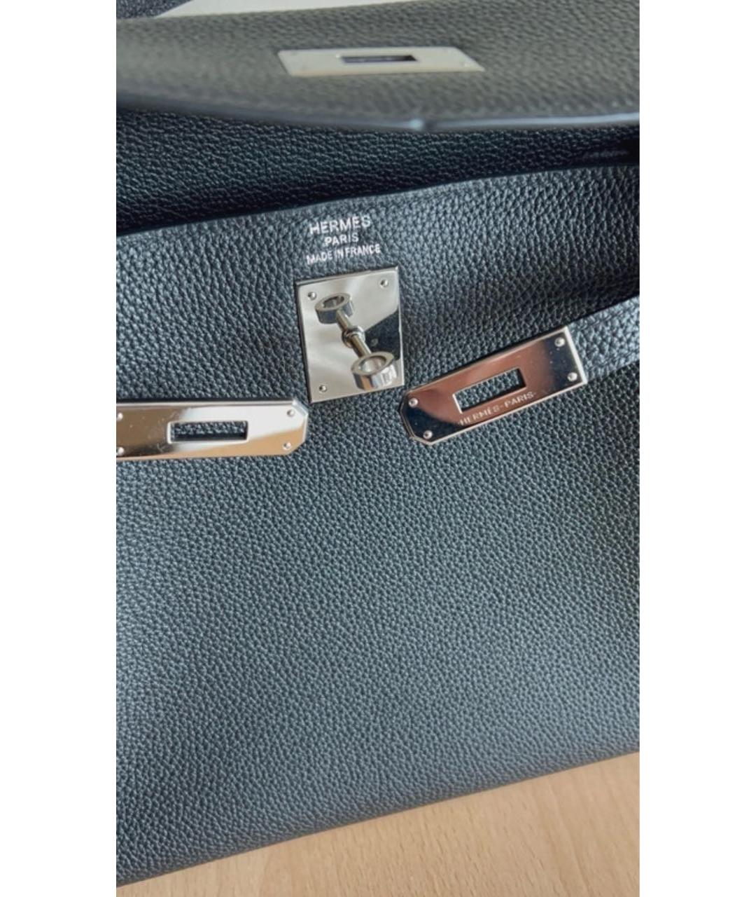 HERMES Черная кожаная сумка с короткими ручками, фото 8