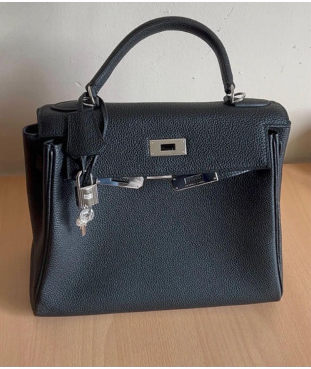 HERMES Черная кожаная сумка с короткими ручками, фото 9