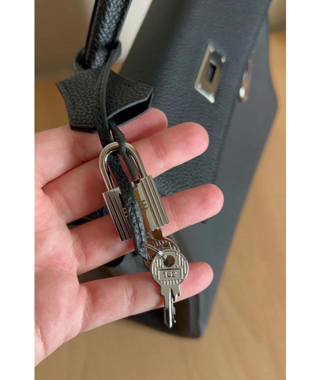 HERMES Черная кожаная сумка с короткими ручками, фото 6