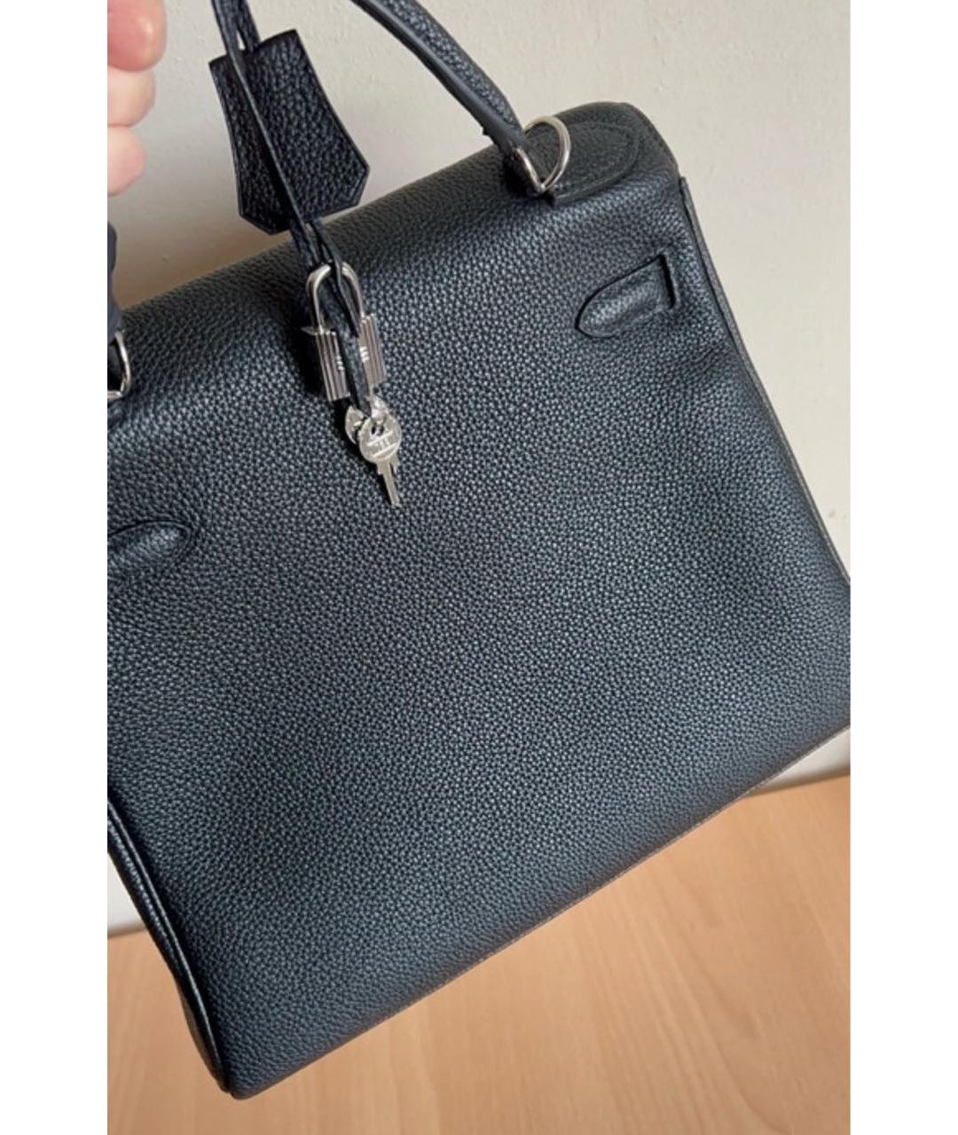 HERMES Черная кожаная сумка с короткими ручками, фото 3