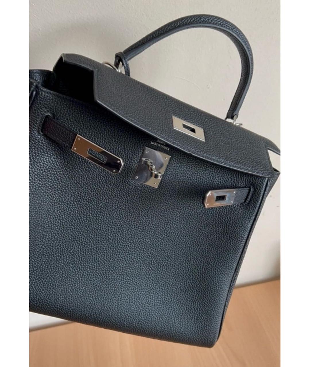 HERMES Черная кожаная сумка с короткими ручками, фото 2