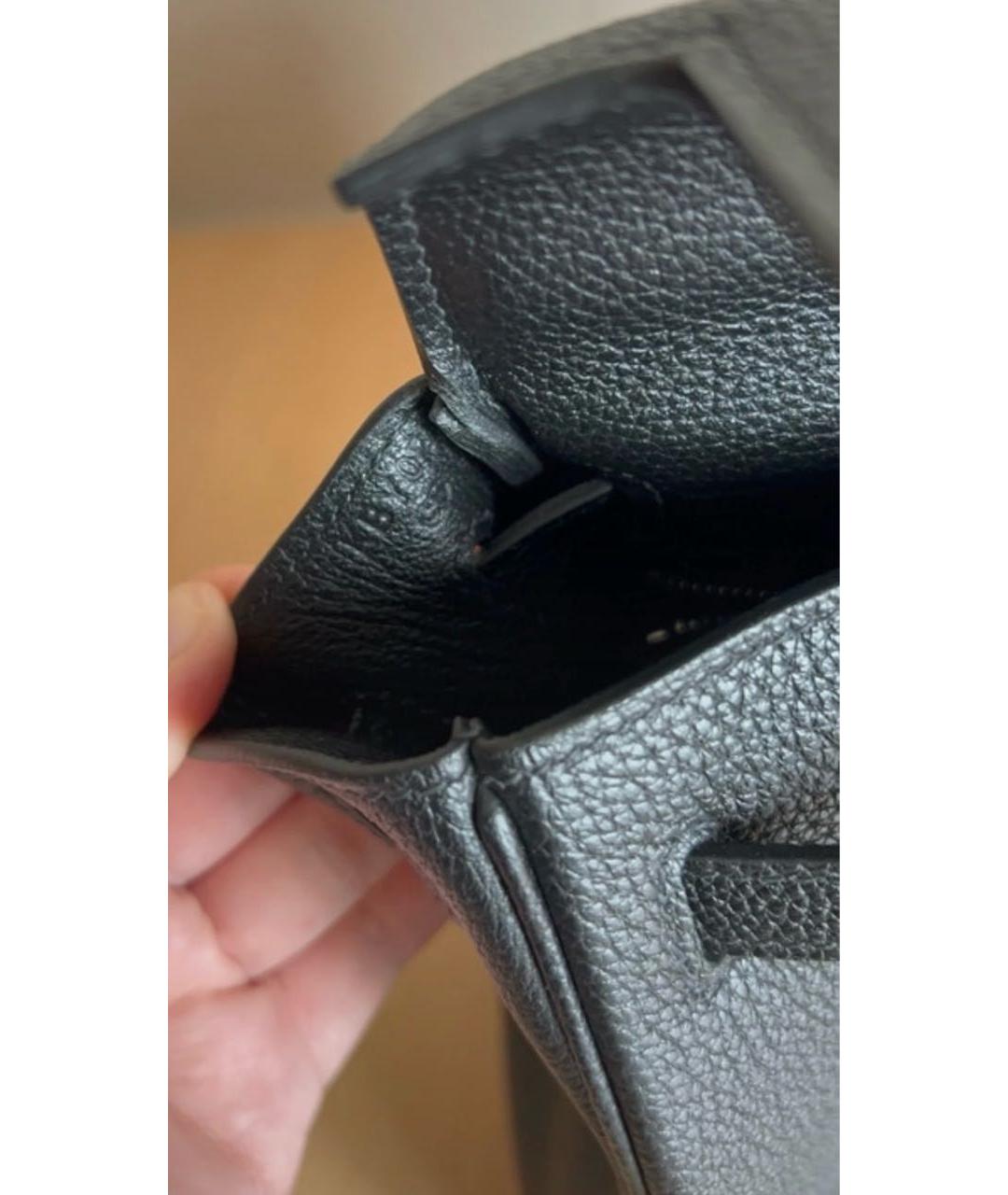 HERMES Черная кожаная сумка с короткими ручками, фото 5