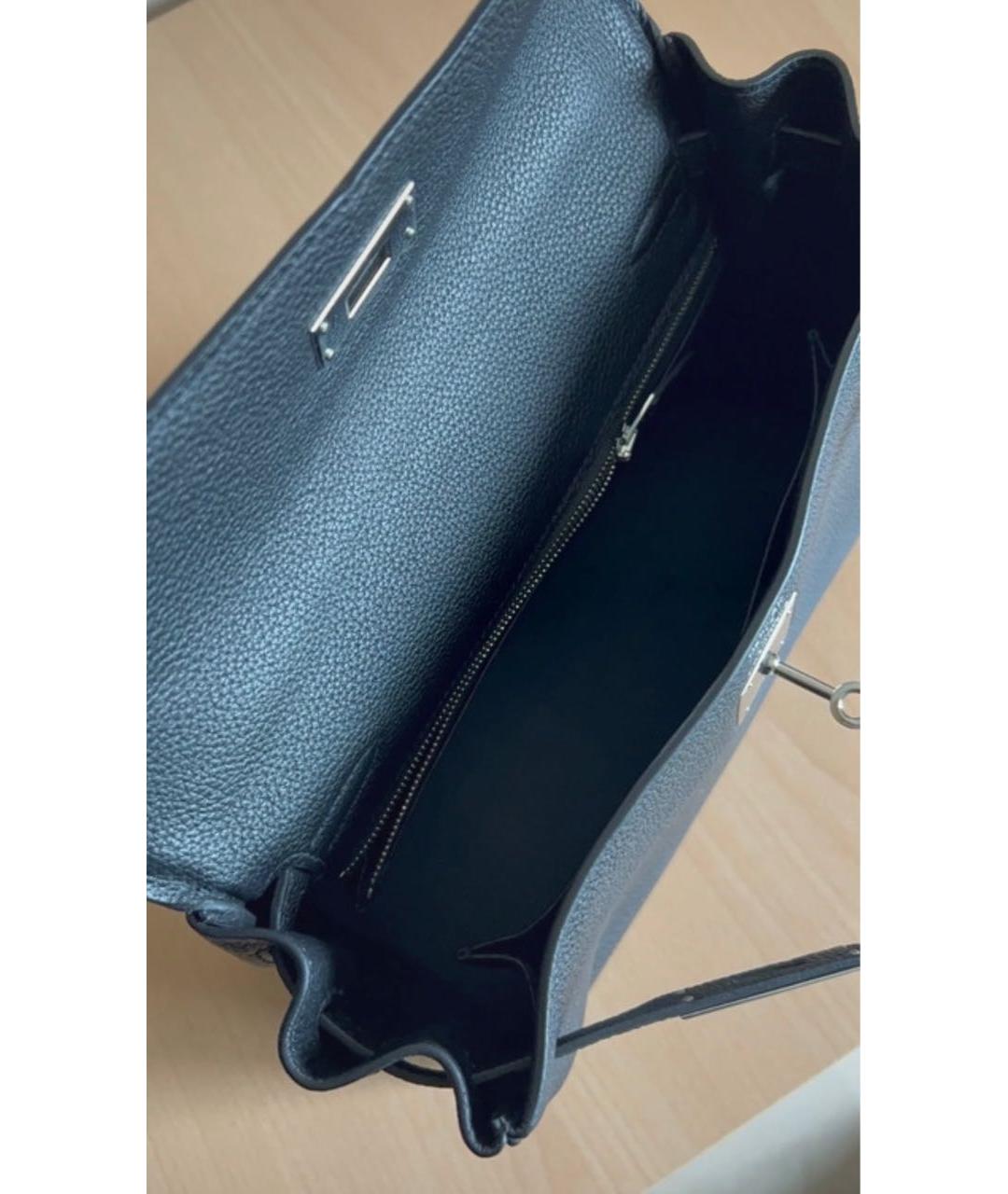 HERMES Черная кожаная сумка с короткими ручками, фото 4