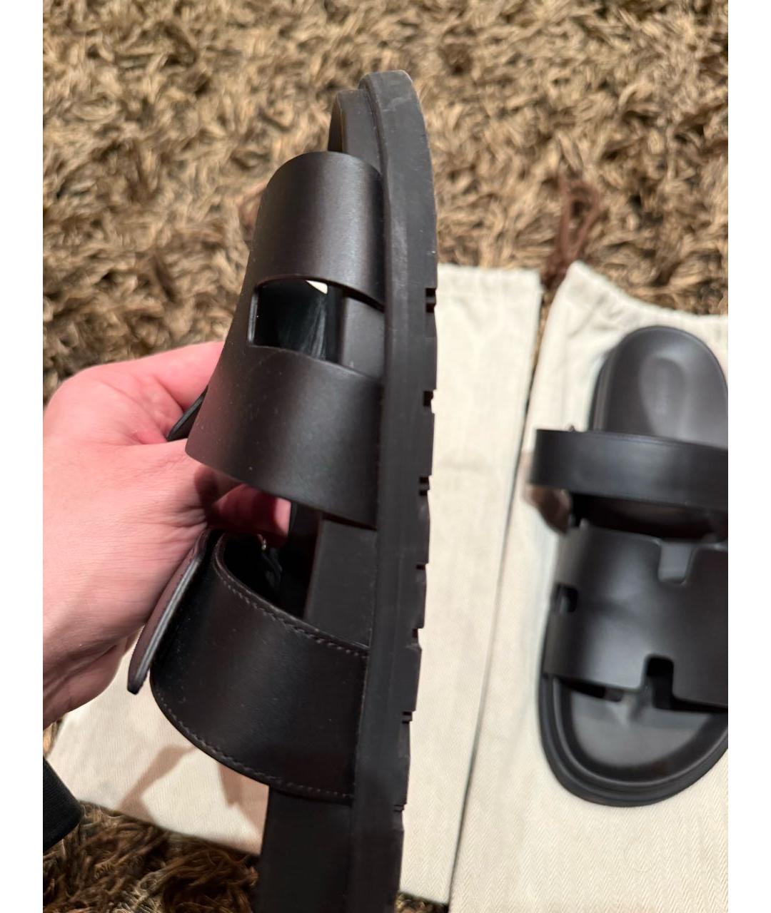 HERMES Черные кожаные сандалии, фото 4