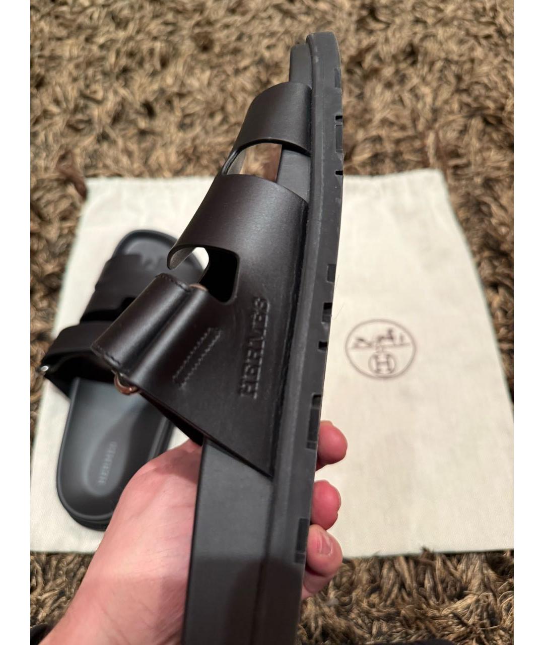 HERMES Черные кожаные сандалии, фото 6