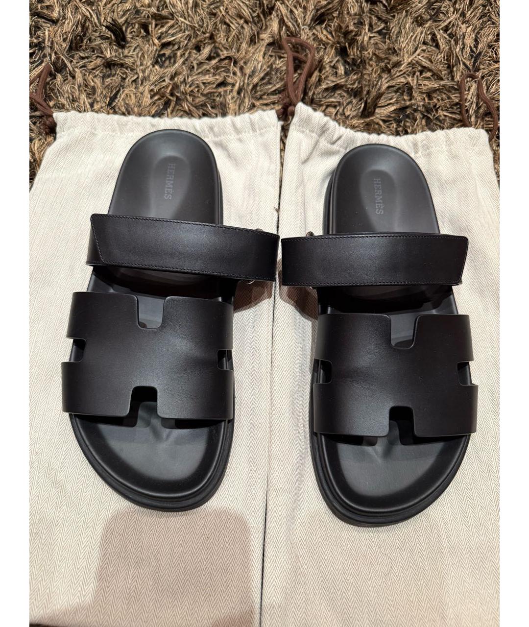 HERMES Черные кожаные сандалии, фото 7