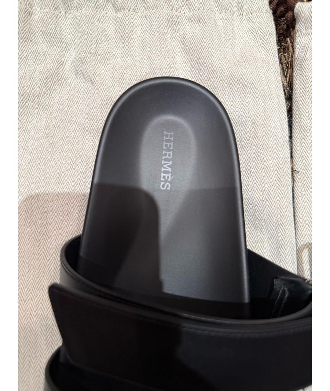 HERMES Черные кожаные сандалии, фото 2