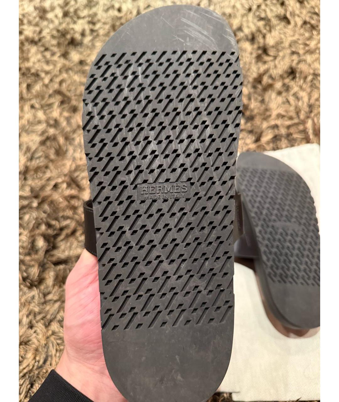 HERMES Черные кожаные сандалии, фото 3