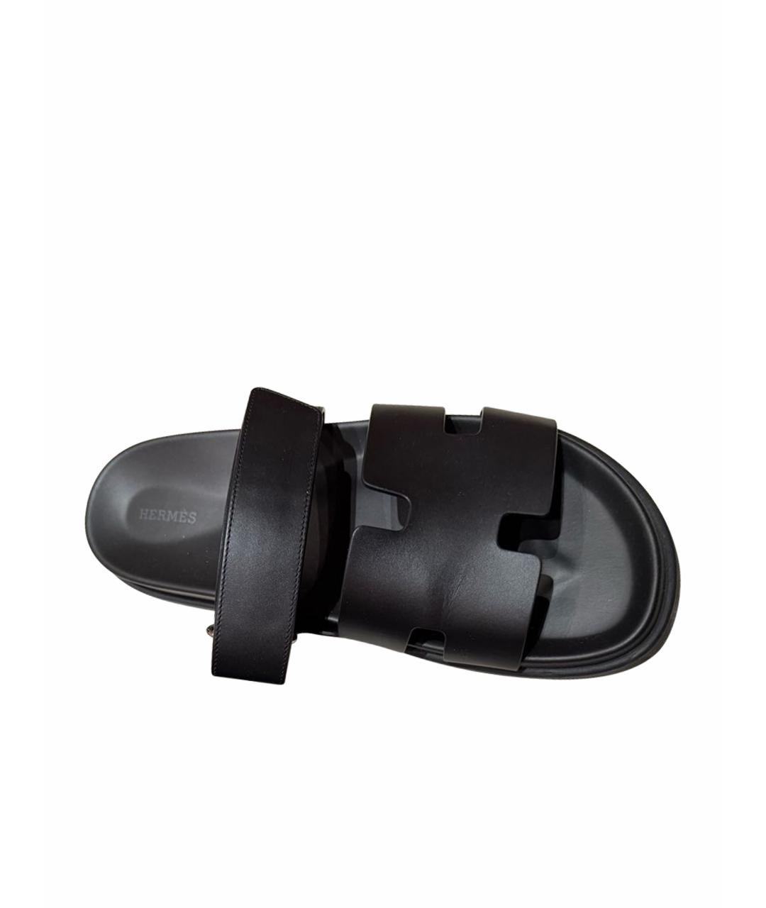 HERMES Черные кожаные сандалии, фото 1