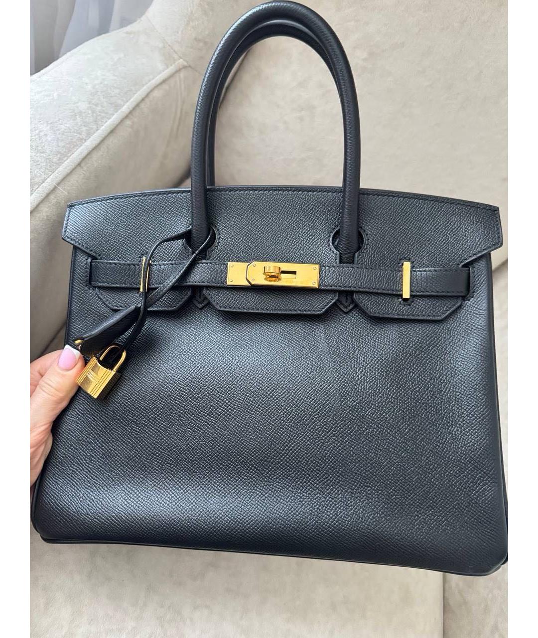 HERMES Черная кожаная сумка с короткими ручками, фото 3