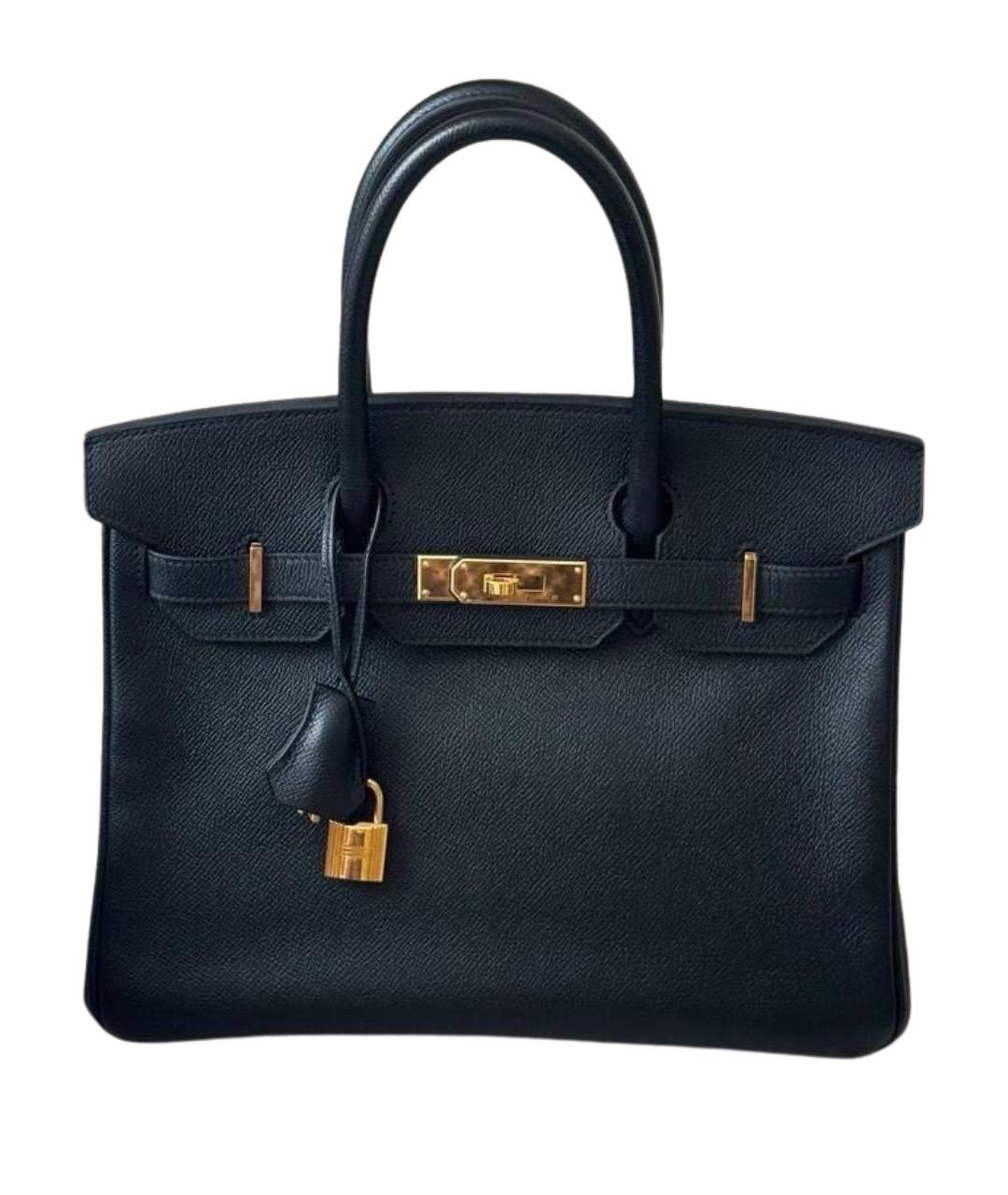 HERMES Черная кожаная сумка с короткими ручками, фото 1