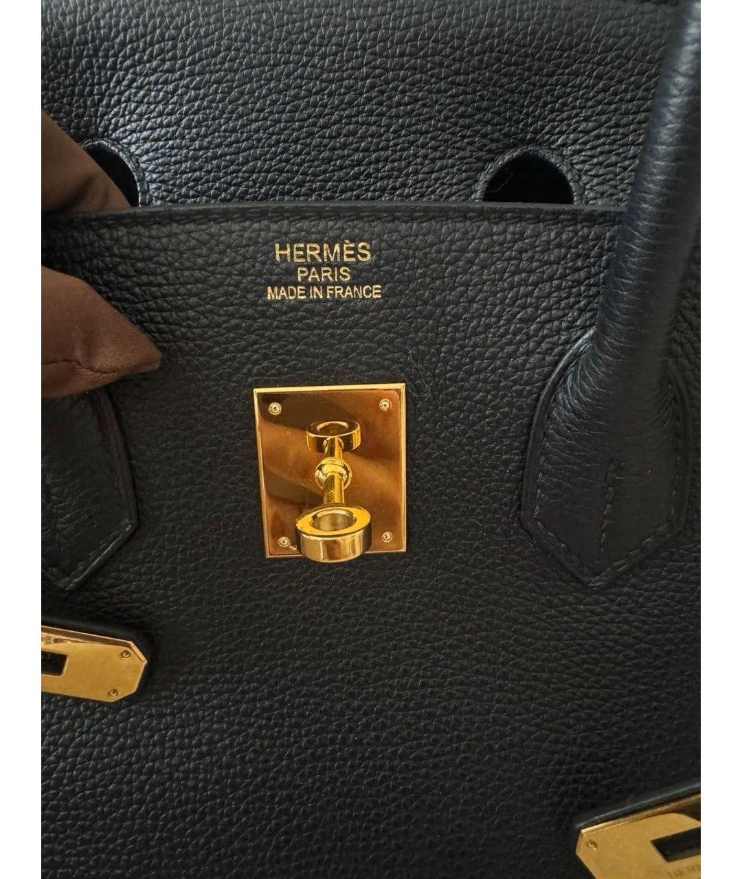 HERMES Черная кожаная сумка с короткими ручками, фото 4